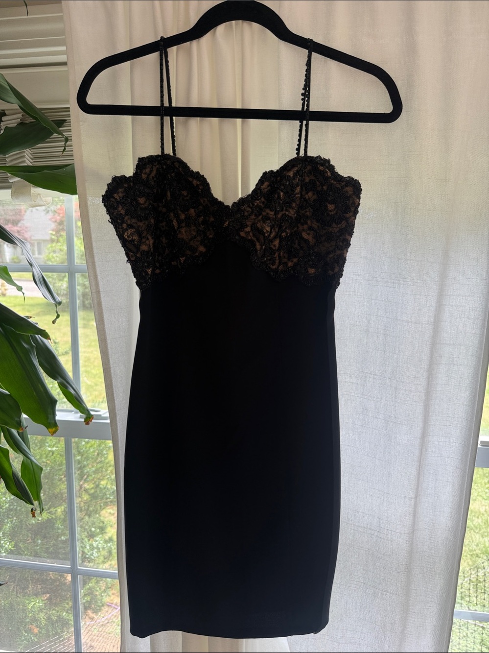 Black Lace Bustier Midi Dress with Spaghetti Straps